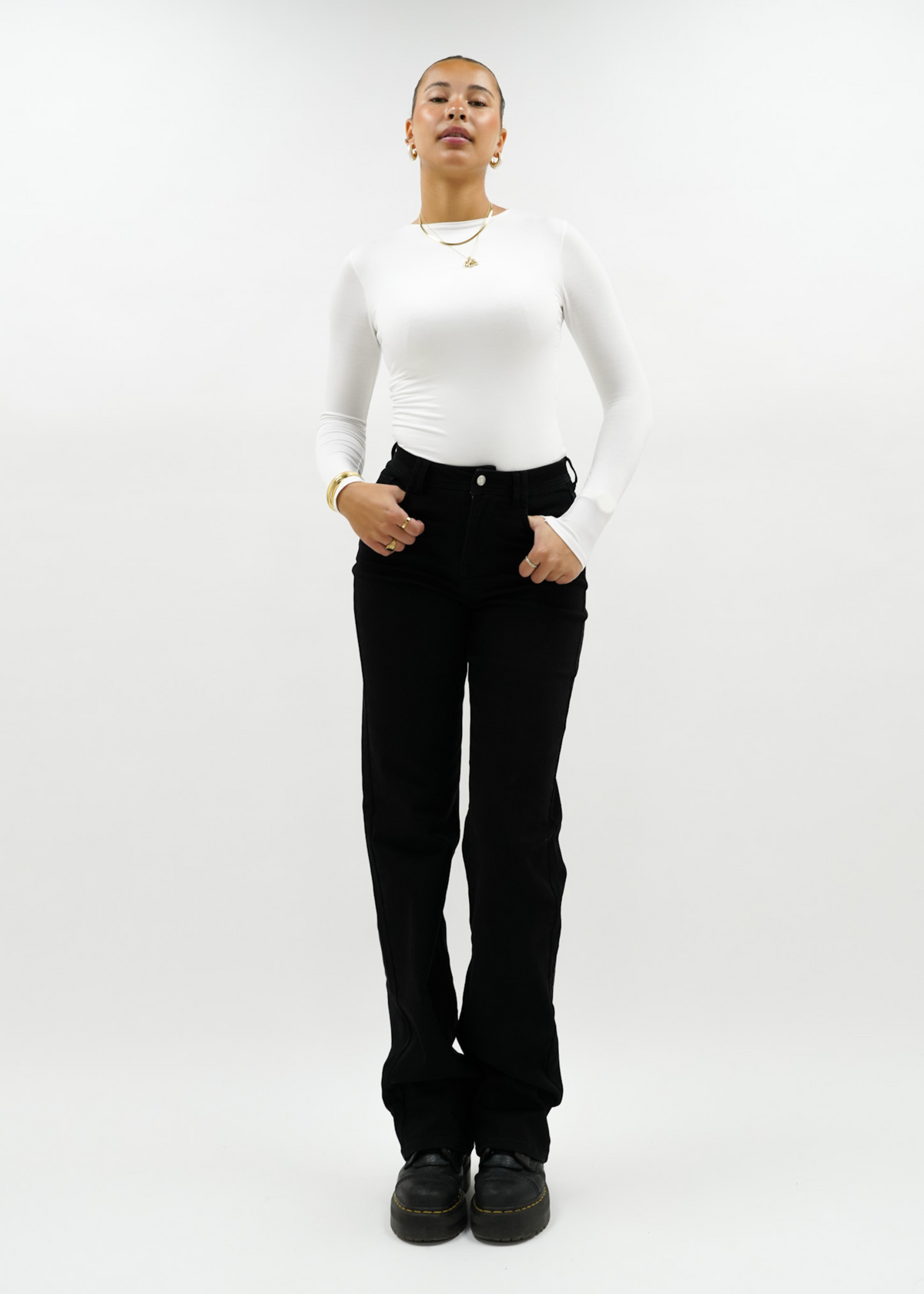 Stretch high waist straight leg jeans black (tall)
