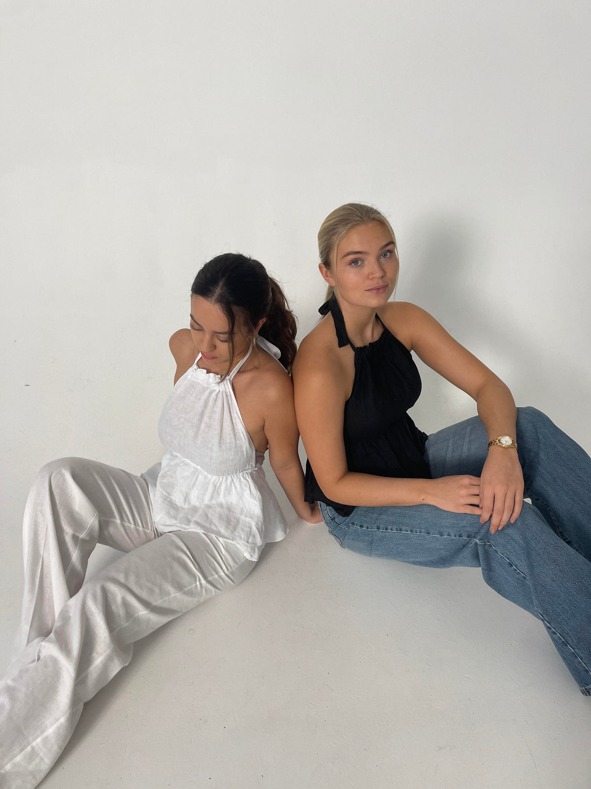 Cleo linen top with open back - White