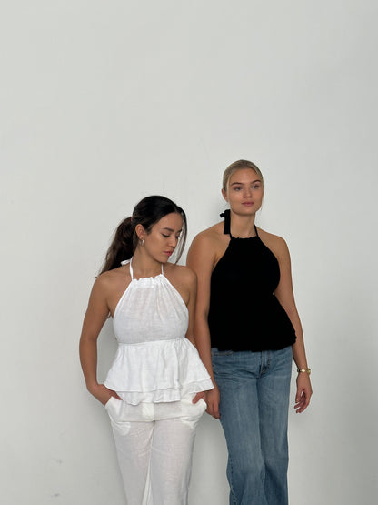 Cleo linen top with open back - White