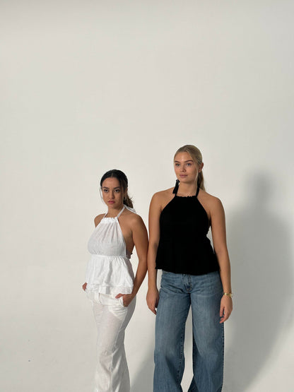 Cleo linen top with open back - White