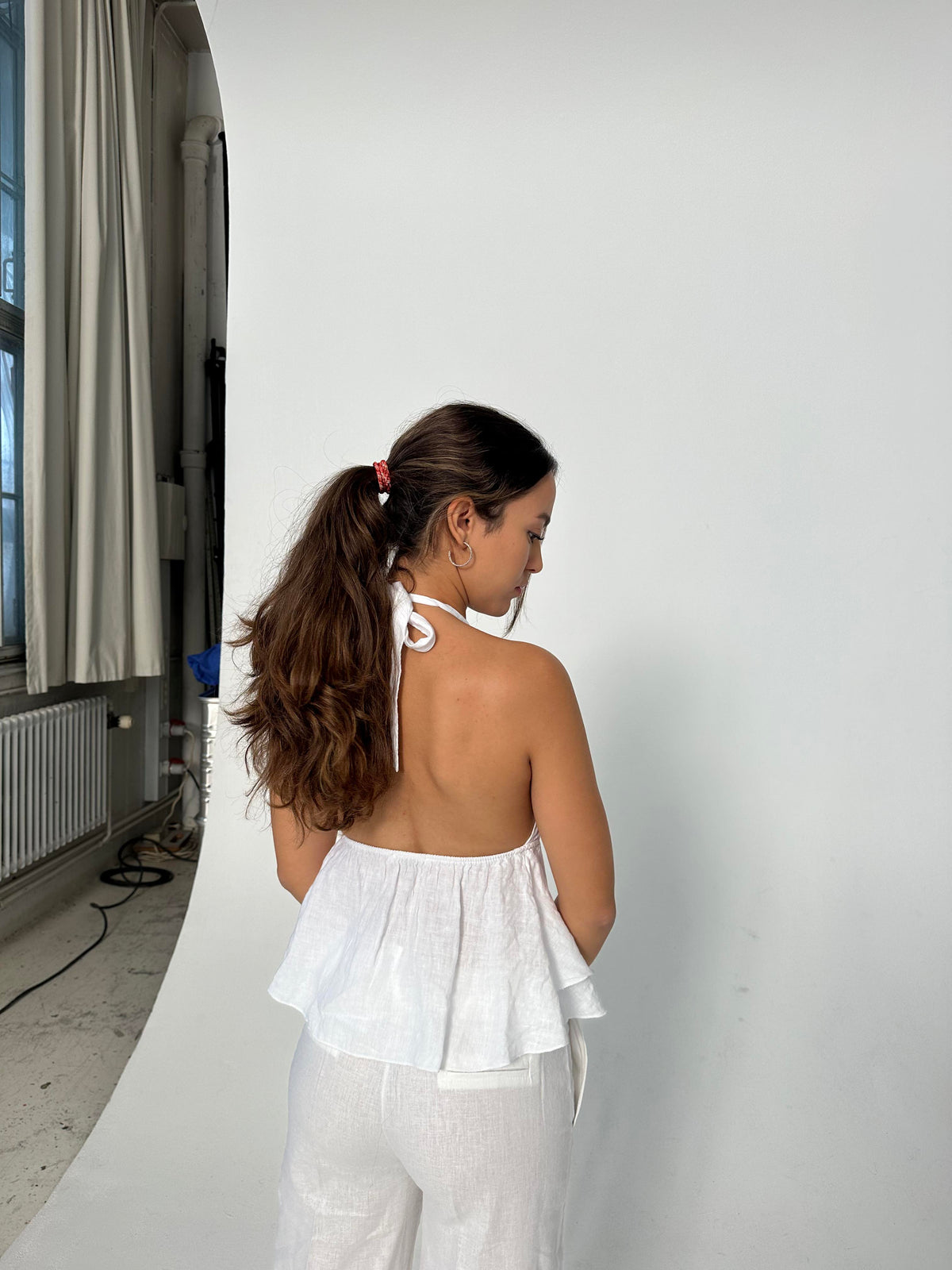 Cleo linen top with open back - White