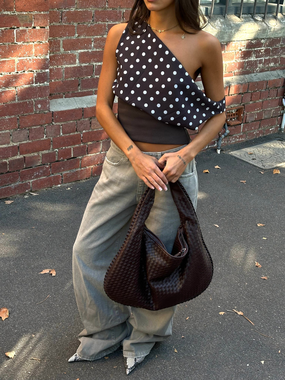 Kimmie polka dotted top - Brown/white