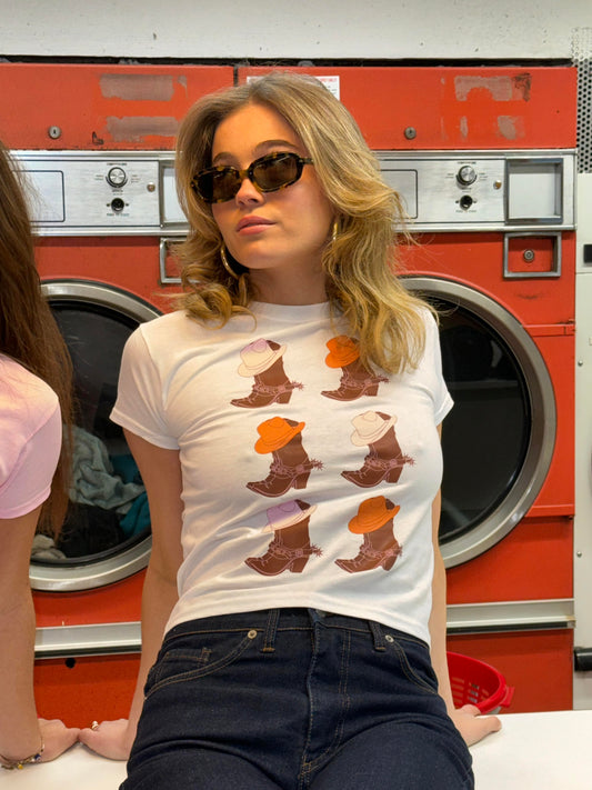 "Cowboy boots" baby tee - white