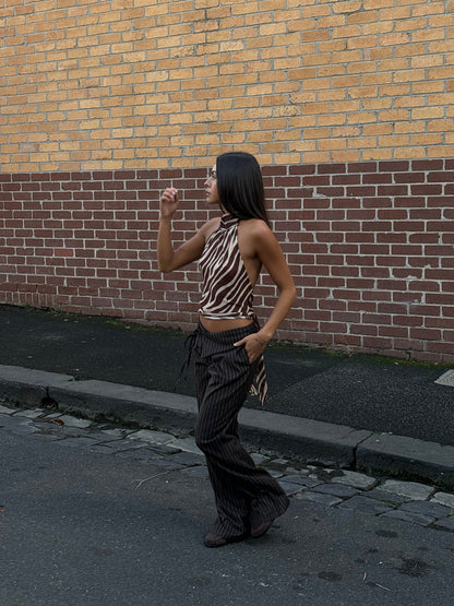 Zira top with animal print - Brown/beige