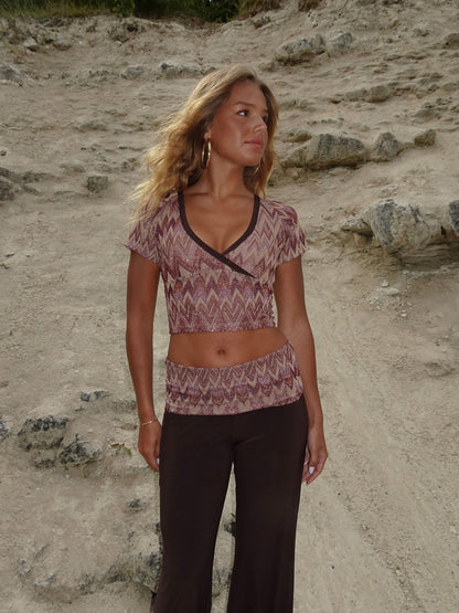 Cosima top with glitter – Brown/Beige/Pink