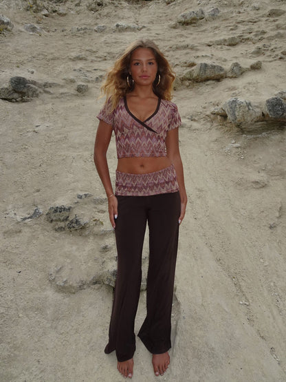 Cosima top with glitter – Brown/Beige/Pink