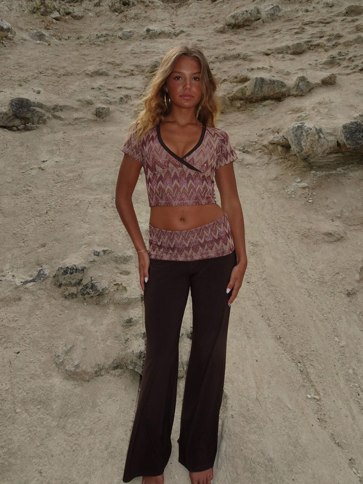 Cosima top with glitter – Brown/Beige/Pink