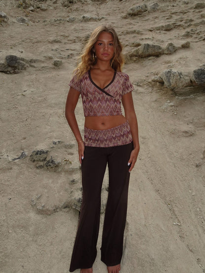 Cosima top with glitter – Brown/Beige/Pink