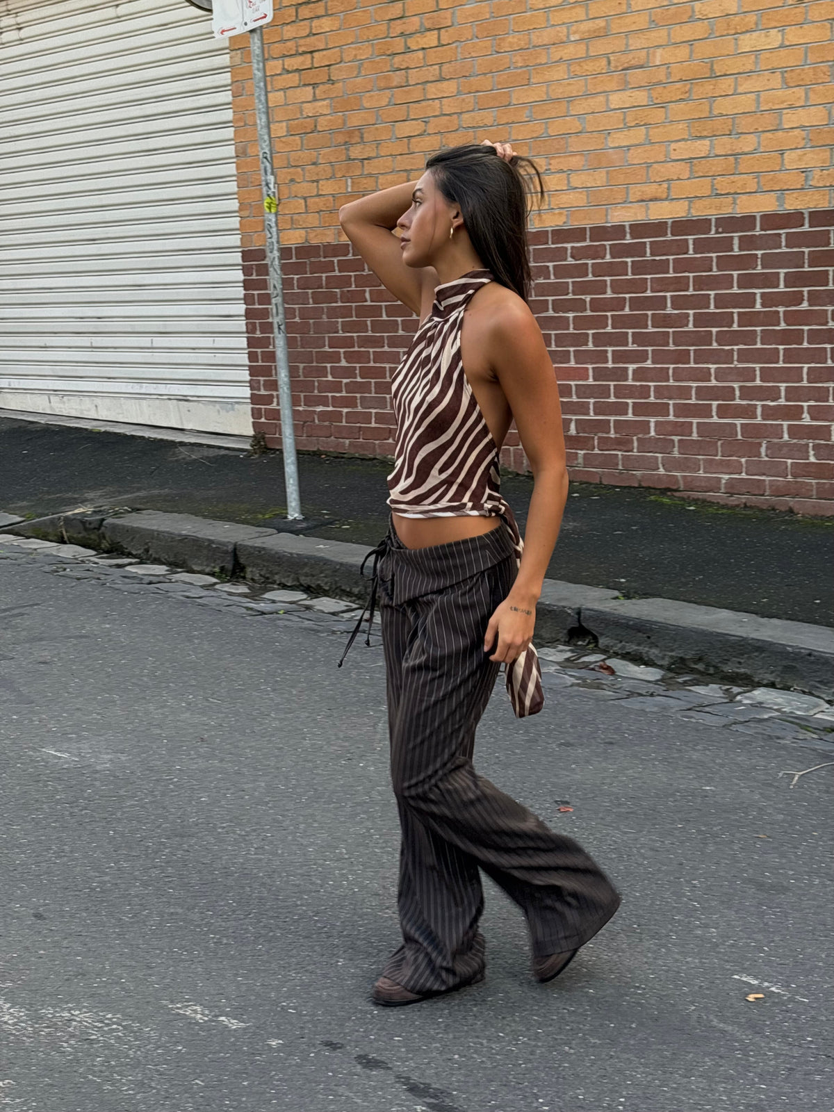 Zira top with animal print - Brown/beige