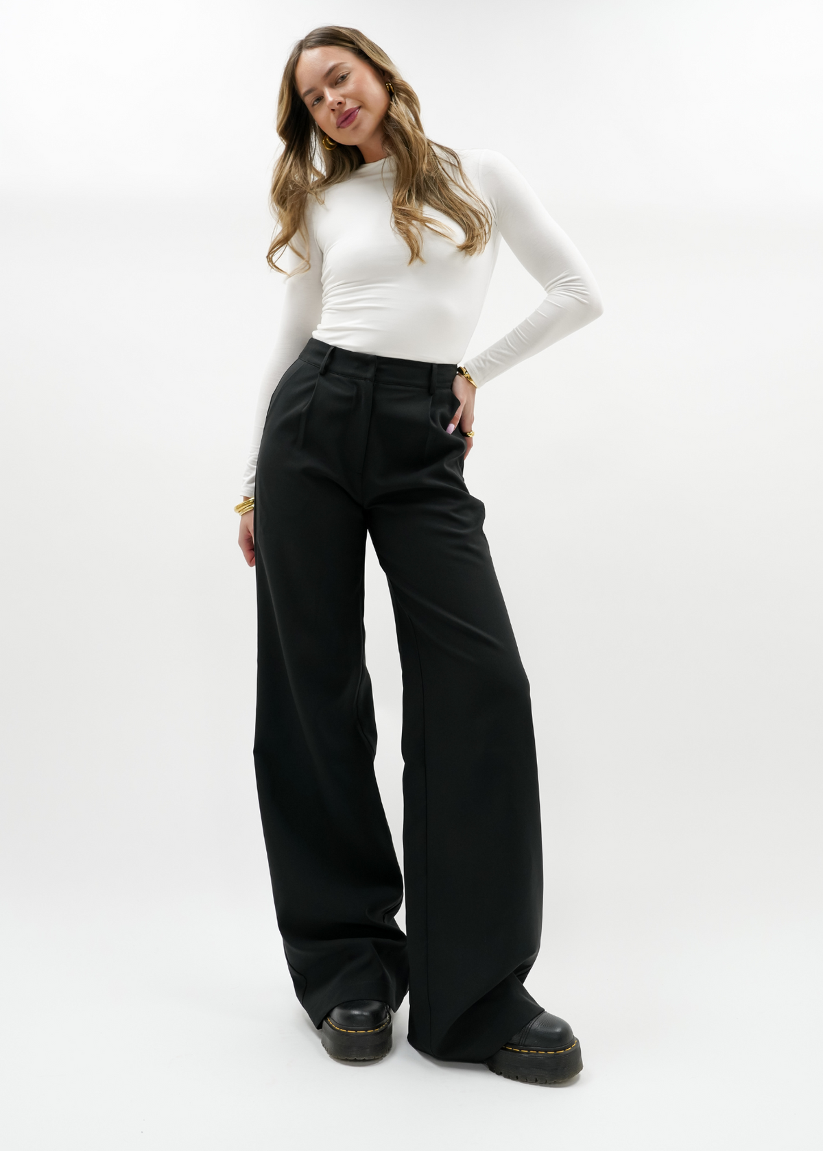 High waist wide leg pants casual black (tall)