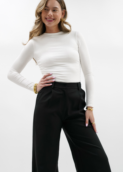 High waist wide leg pants casual black (tall)