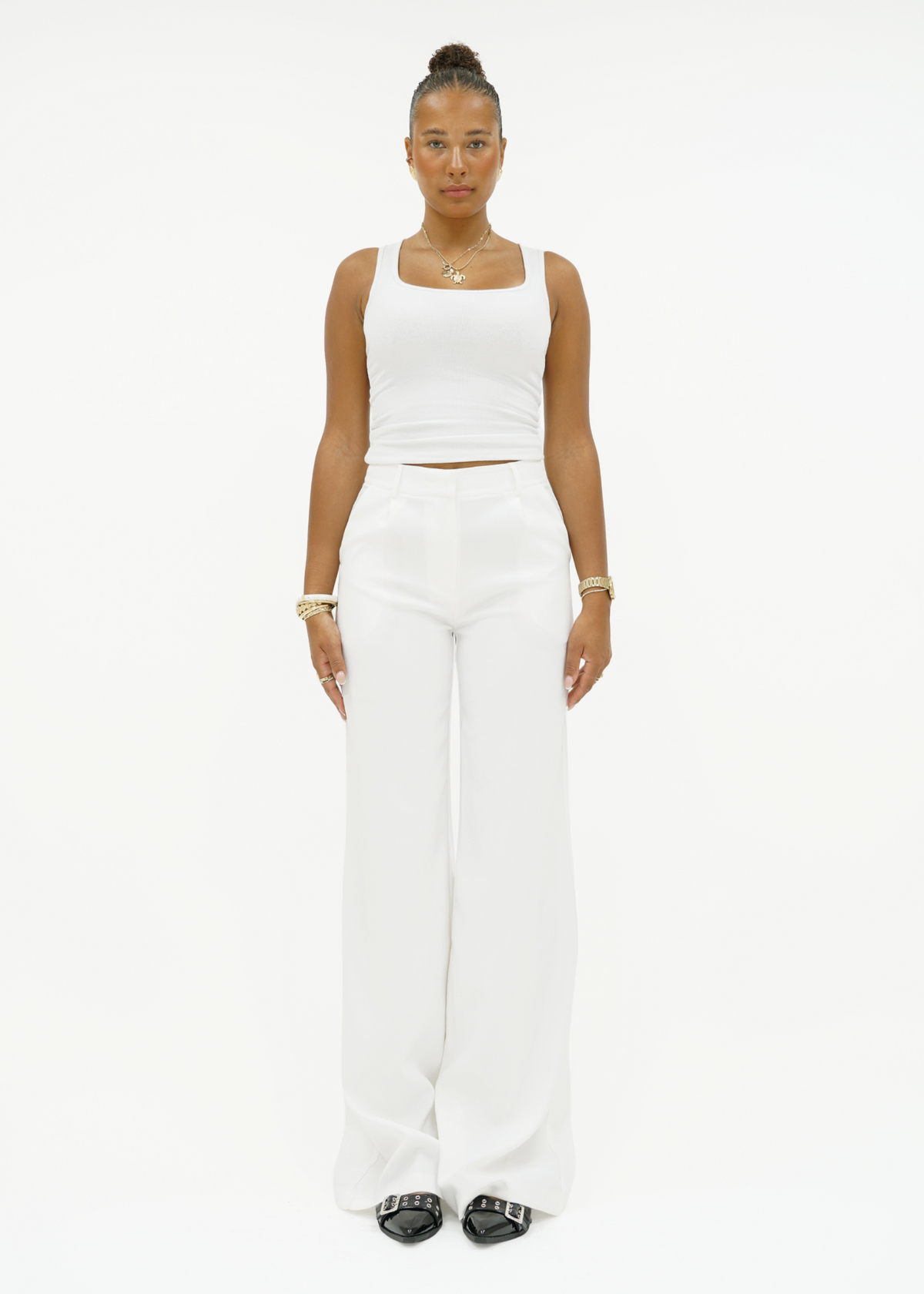 High waist wide leg pants casual white (tall)