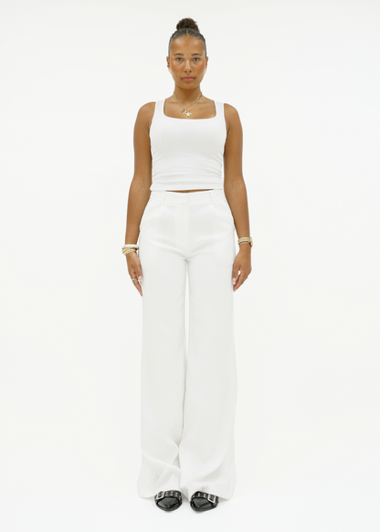 High waist wide leg pants casual white (tall)