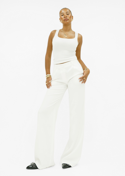 High waist wide leg pants casual white (tall)