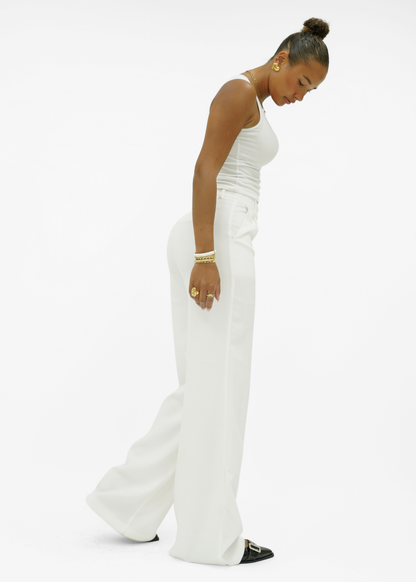 High waist wide leg pants casual white (tall)