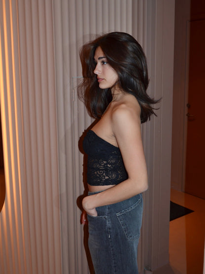 Nora lace bandeau top - Black
