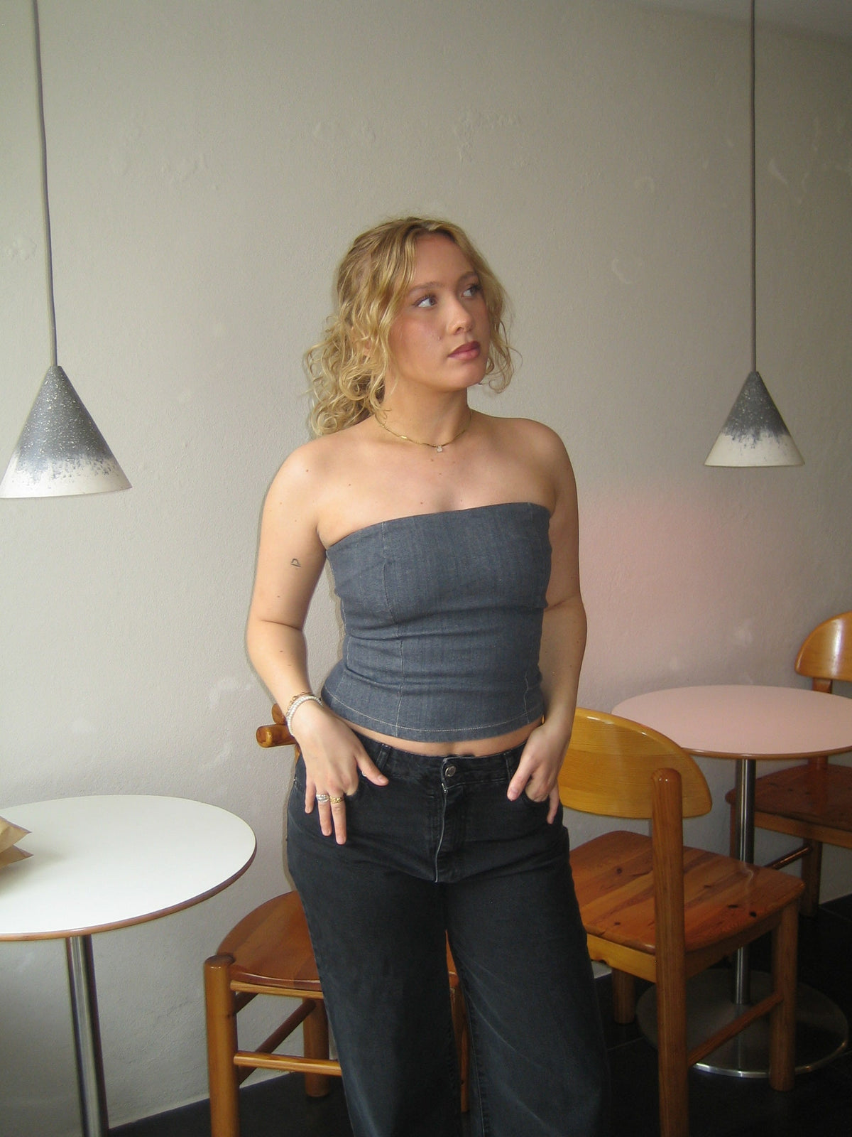 Malina denim top - Dark grey