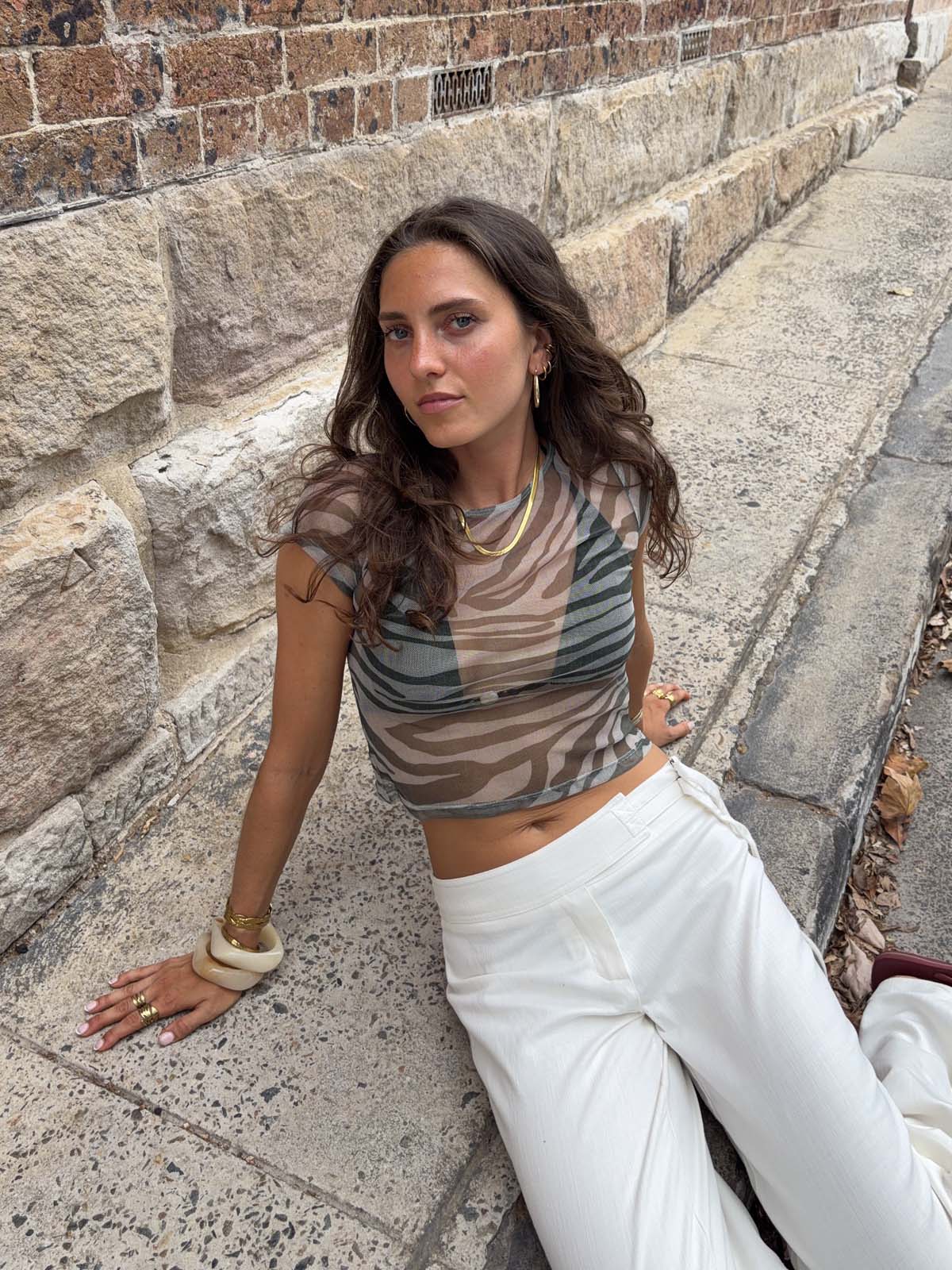 Mesha t-shirt with zebra print - Khaki/white