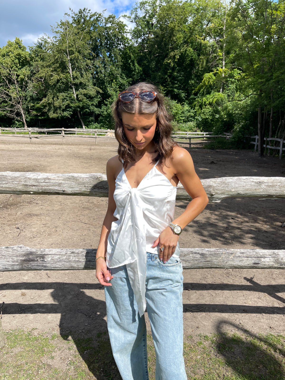 Blair satin tie top - White