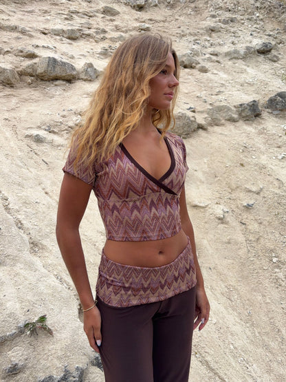 Cosima top with glitter – Brown/Beige/Pink