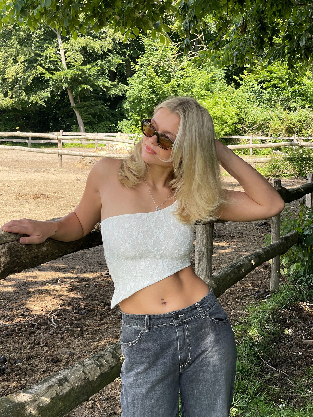 Merle one shoulder top with lace - White