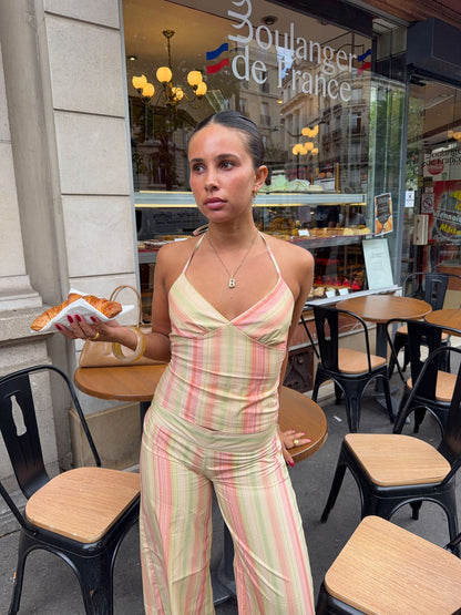 Mareno halterneck top with stripes - Yellow/pink/green