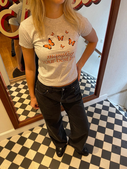 "Manifest your best life" baby tee - Grey