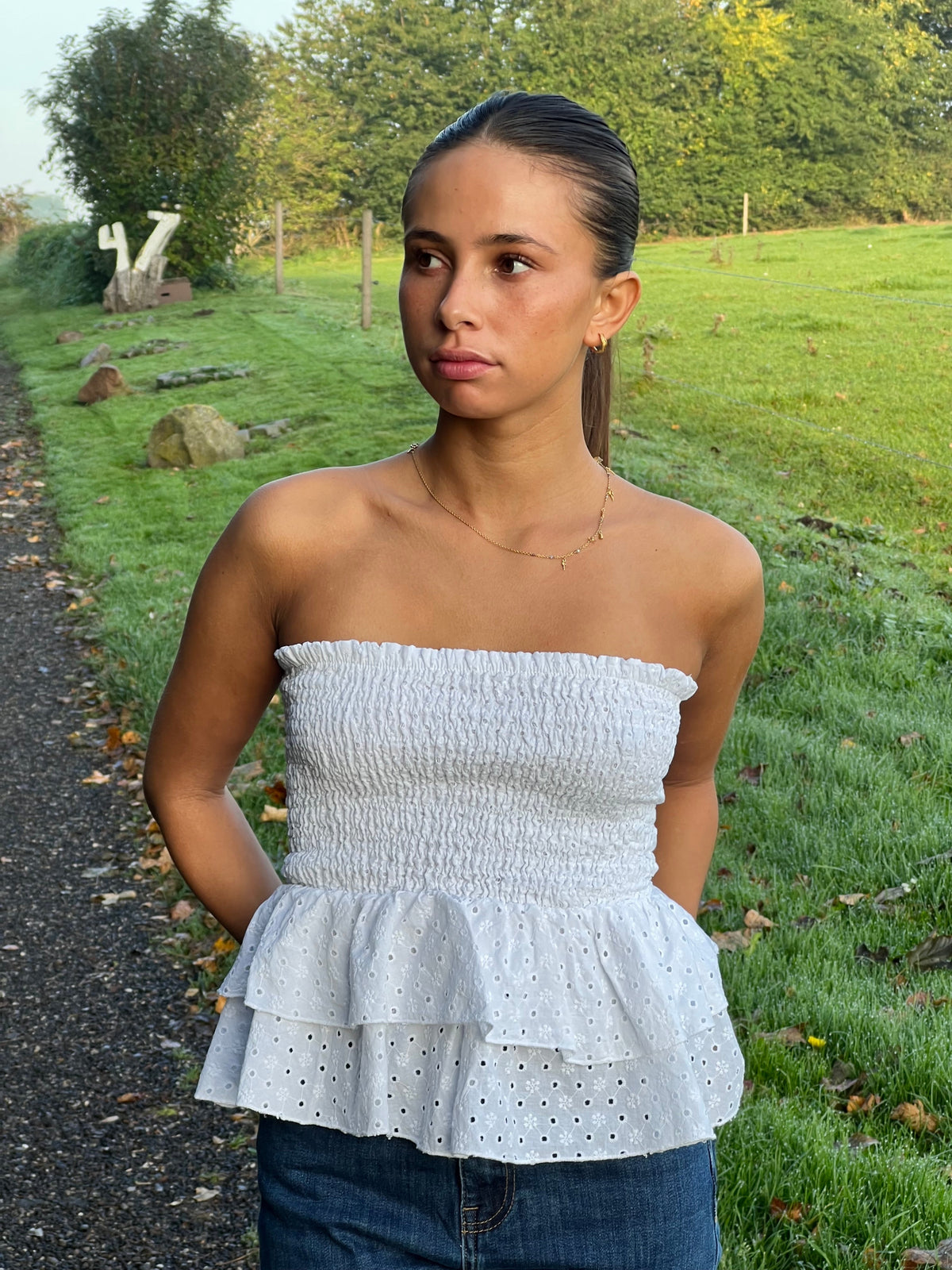 Milla broderi anglaise top - White