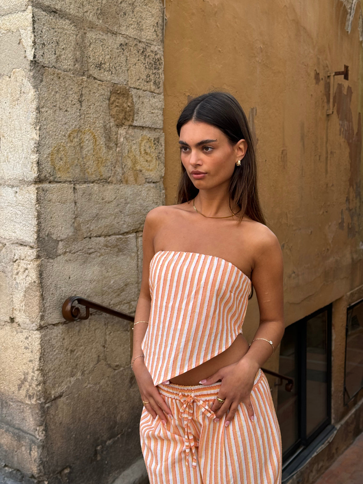 Aura striped top - Orange/white