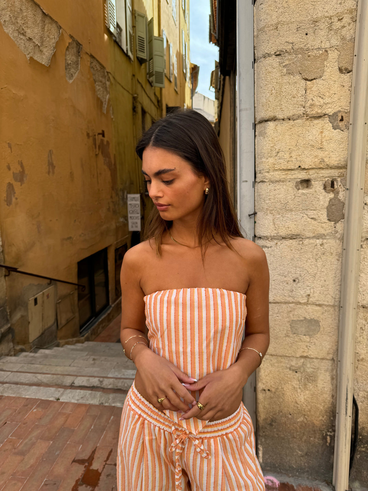 Aura striped top - Orange/white