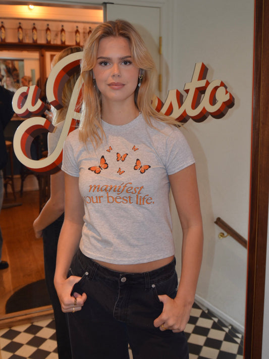 "Manifest your best life" baby tee - Grey