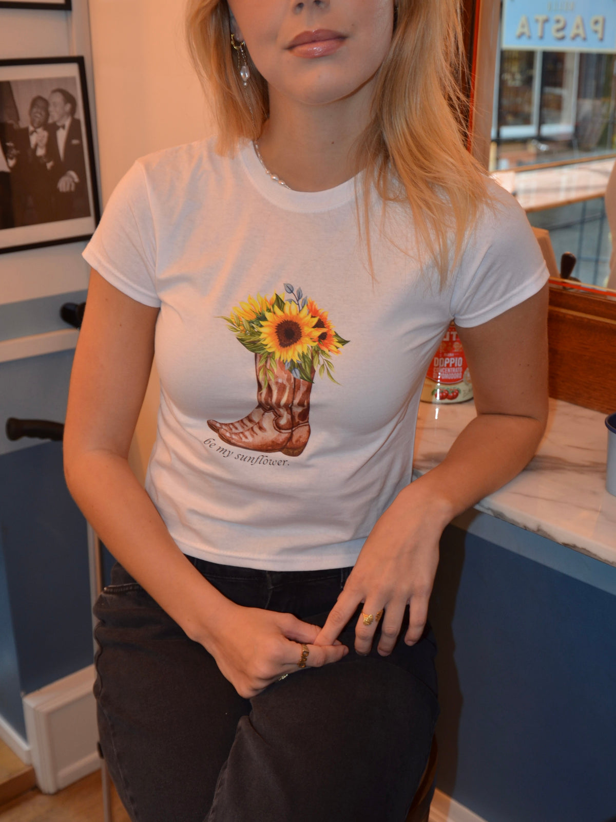 "Be my sunflower" baby tee - White