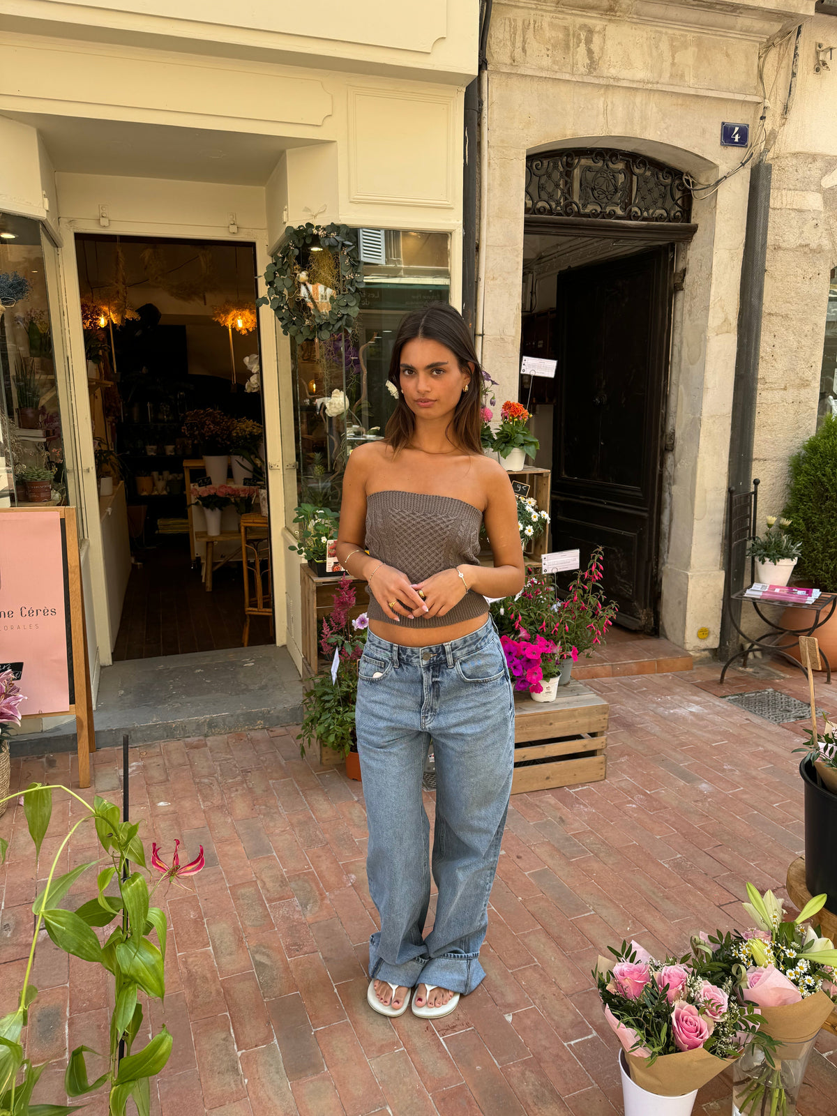 Isla knitted tube top - Grey/Brown