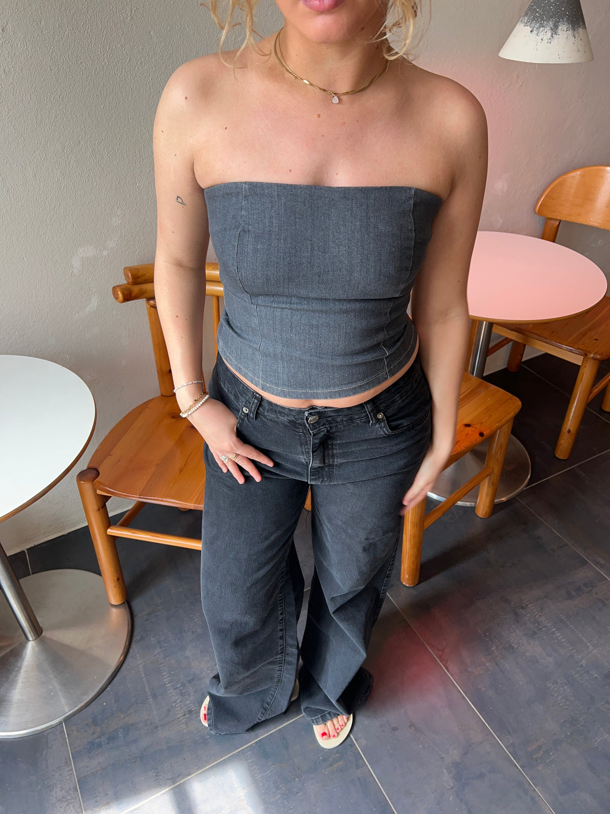 Malina denim top - Dark grey