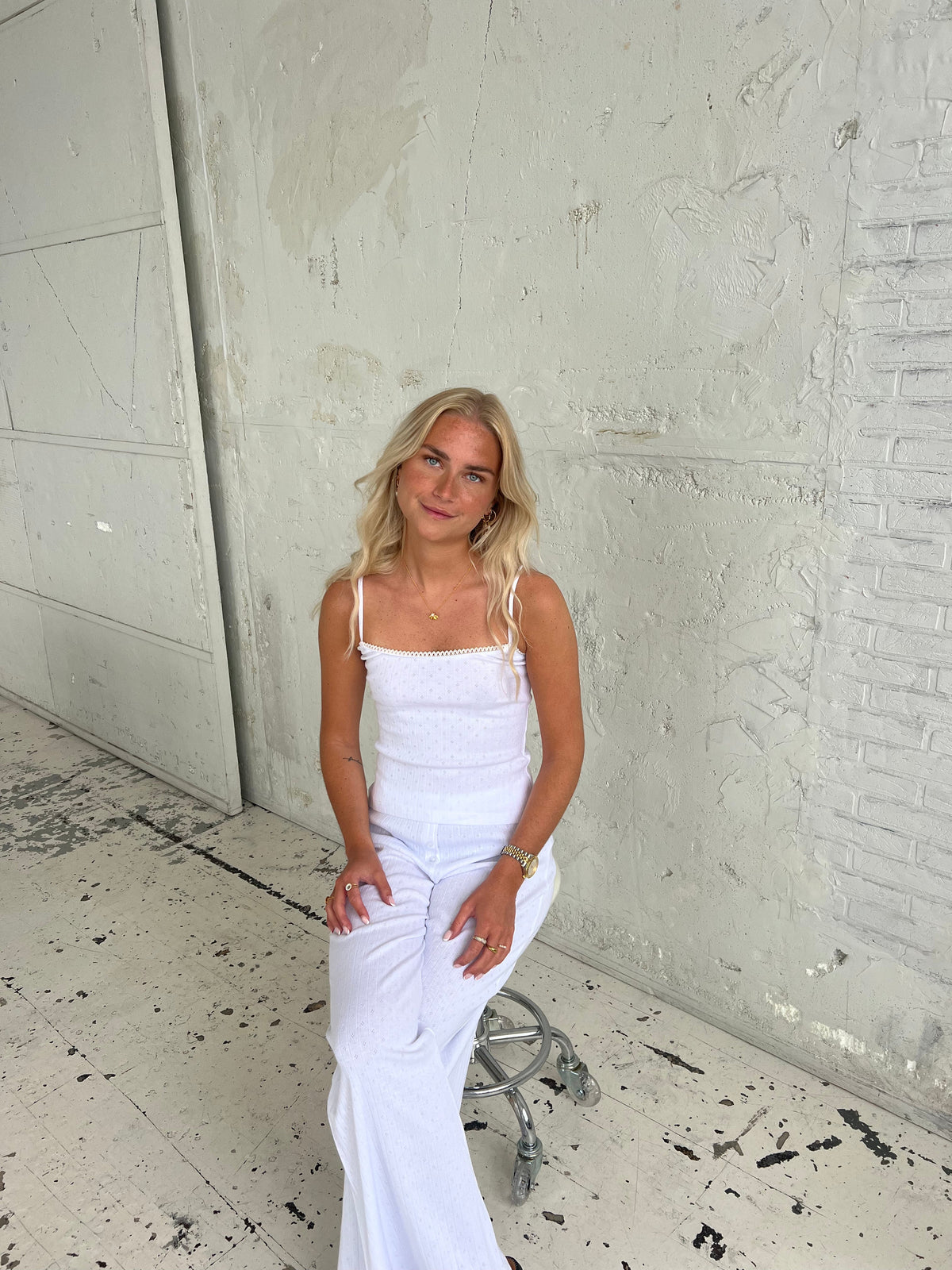 Kaya pointelle top - White