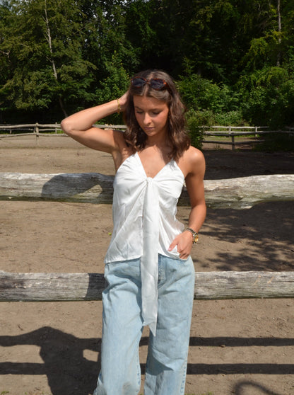 Blair satin tie top - White