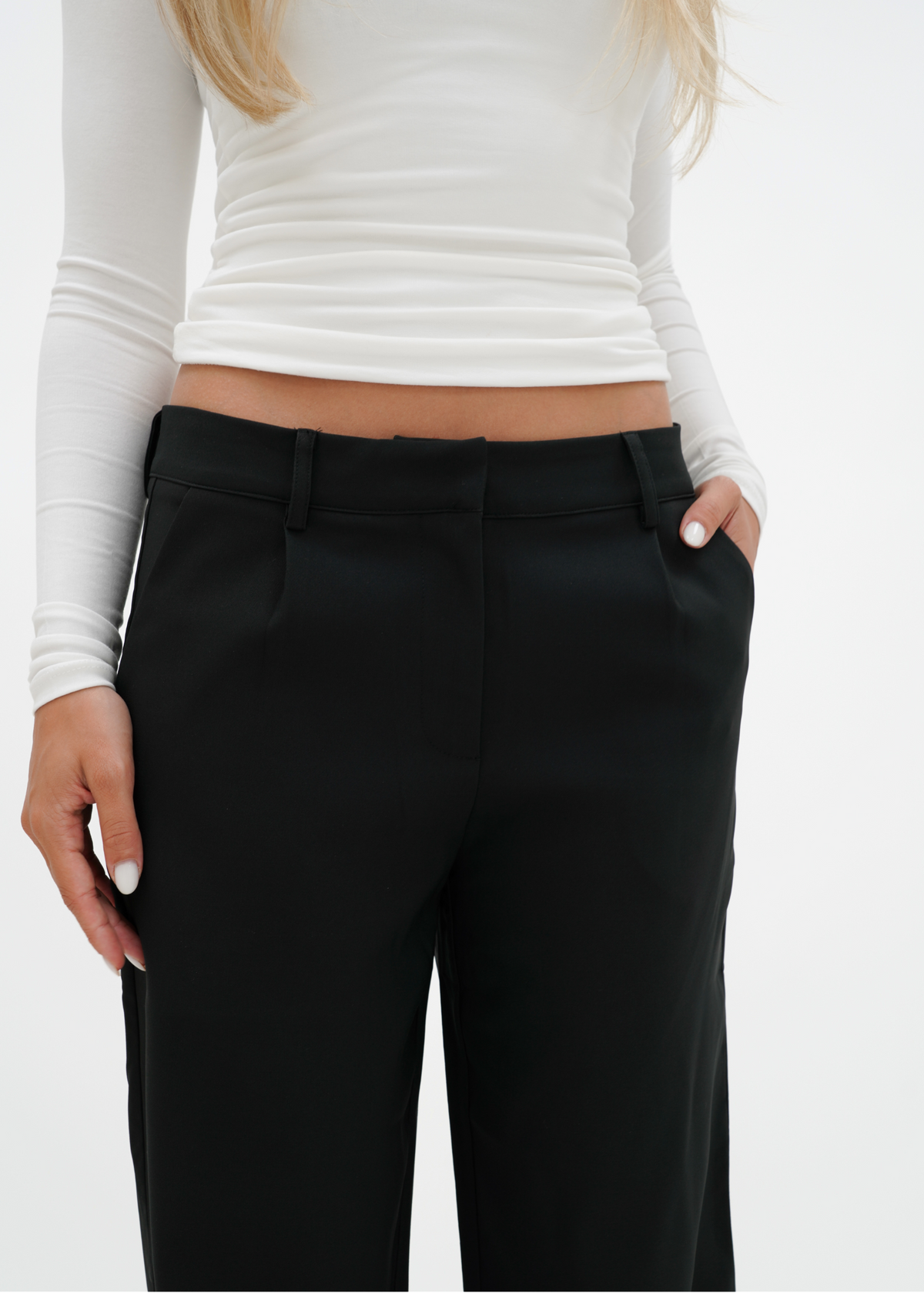 Low/mid waist wide leg pants casual black (tall)
