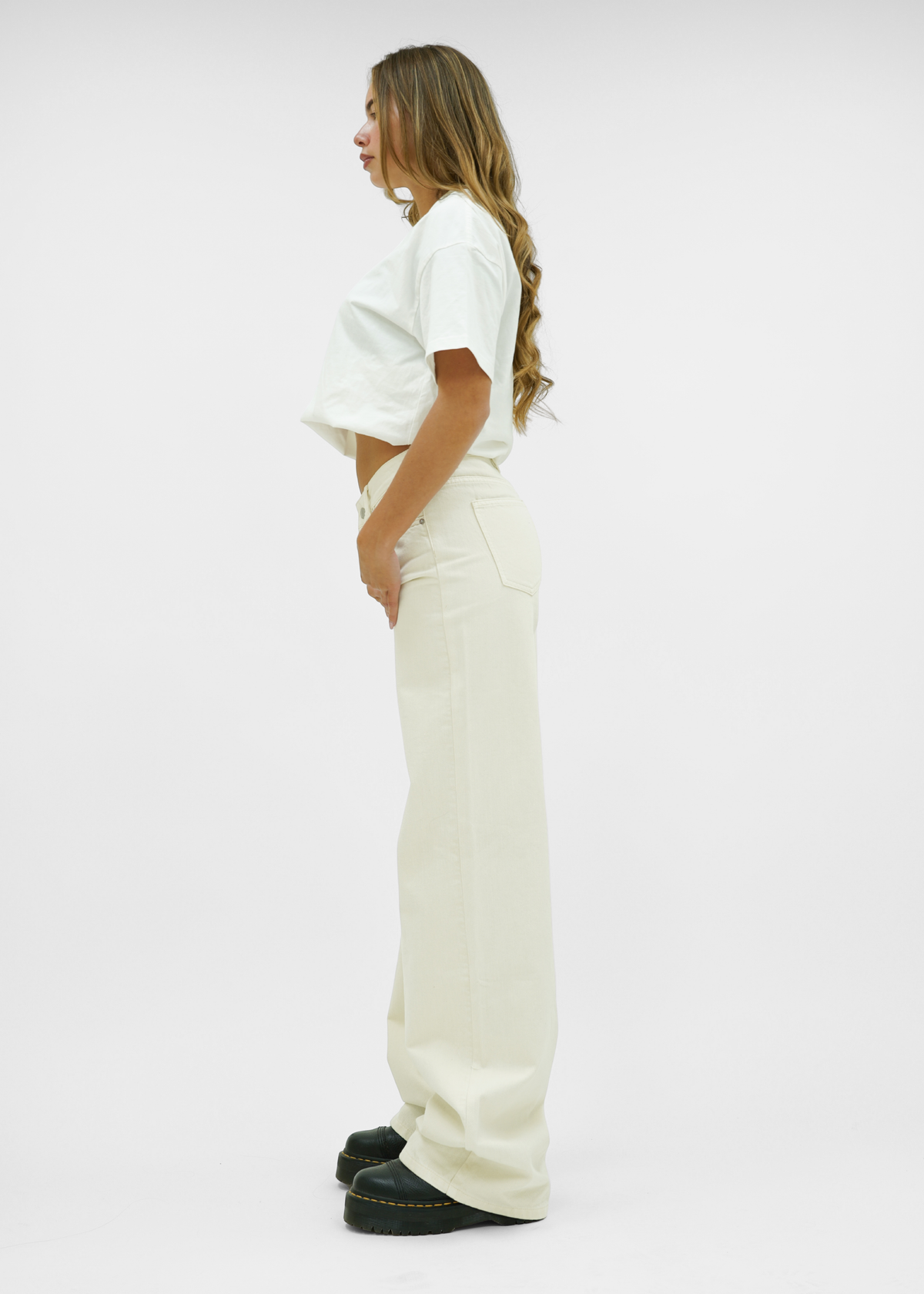 Mid waist super wide leg jeans crème (tall)
