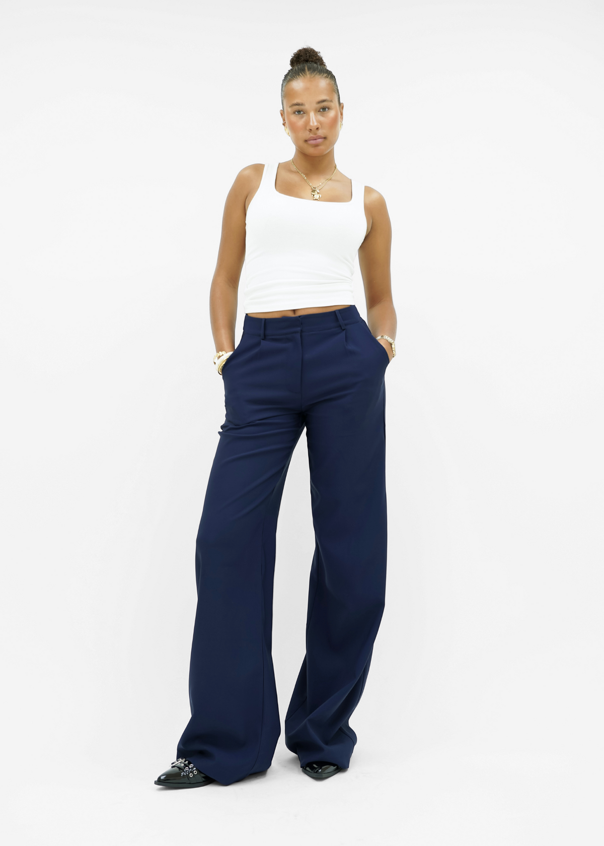 High waist wide leg pants casual night blue (tall)