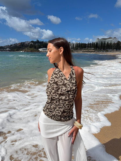 Susiana top with floral print – Green/off white