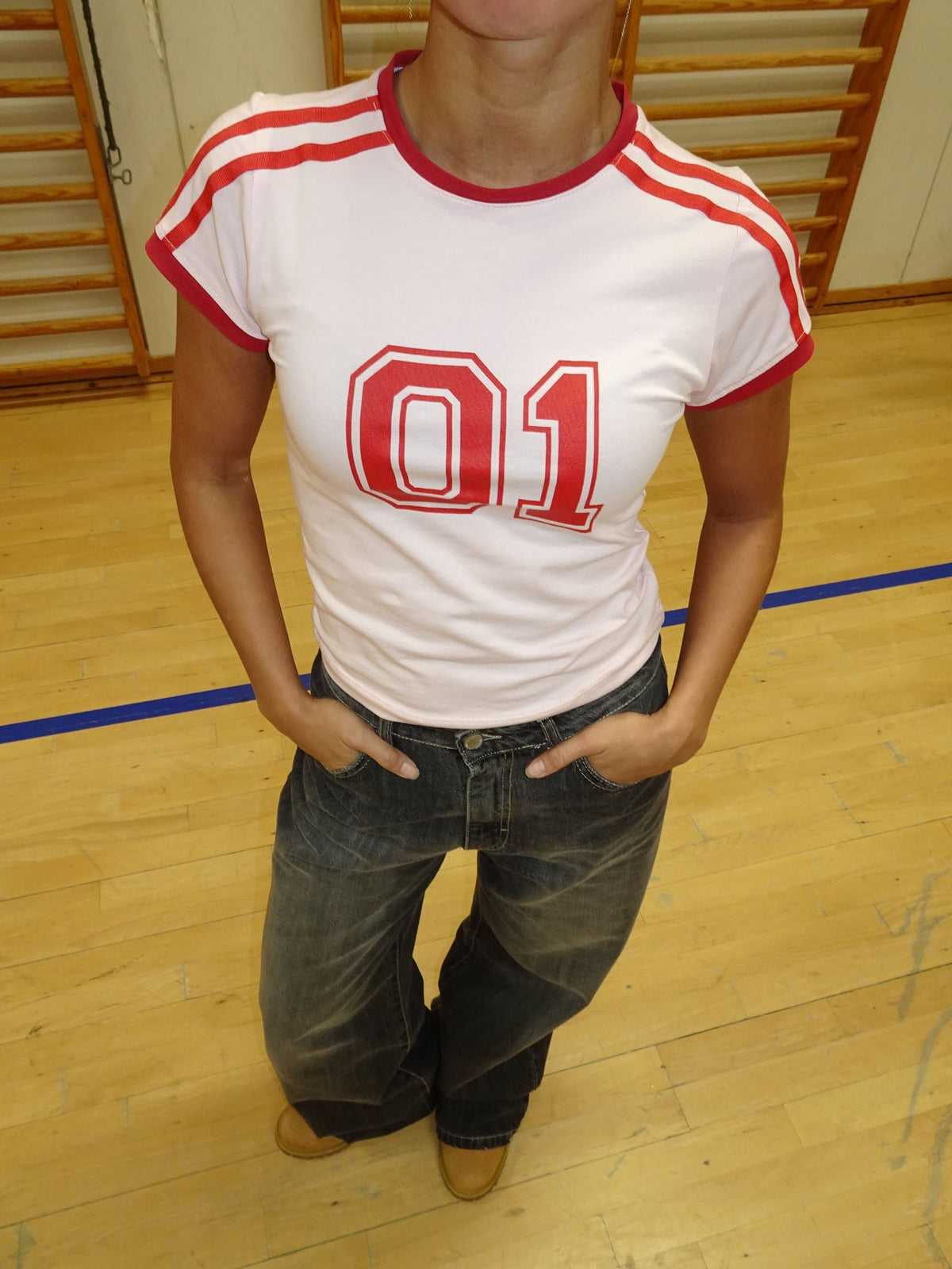 "01" baby tee - Pink/red