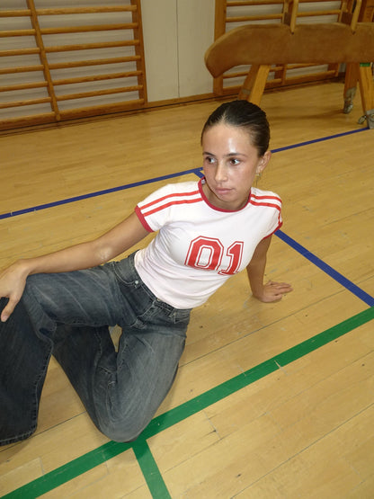 "01" baby tee - Pink/red