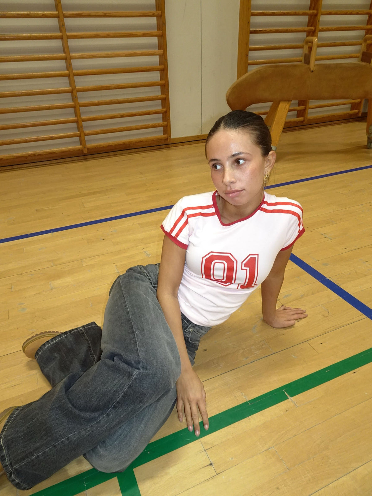 "01" baby tee - Pink/red
