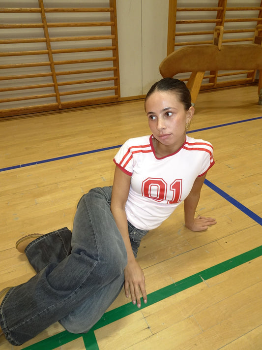 "01" baby tee - Pink/red