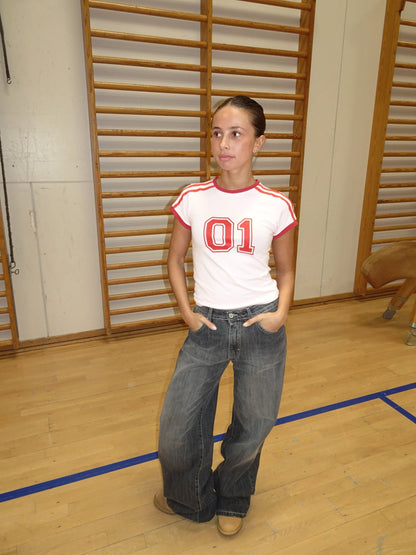 "01" baby tee - Pink/red