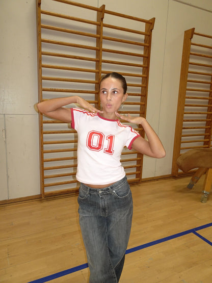 "01" baby tee - Pink/red