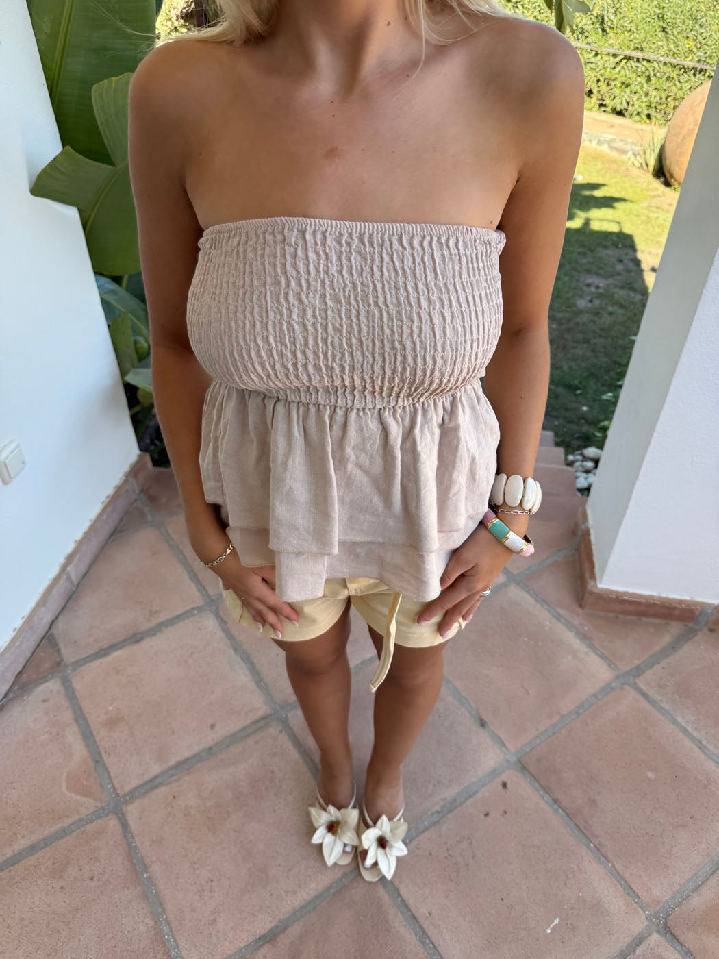 Violetta bandeau top in linen blend - Beige