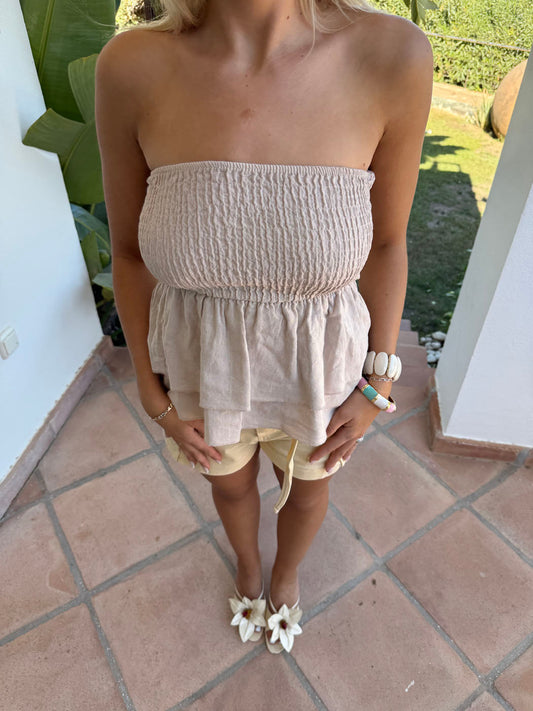 Violetta bandeau top in linen blend - Beige