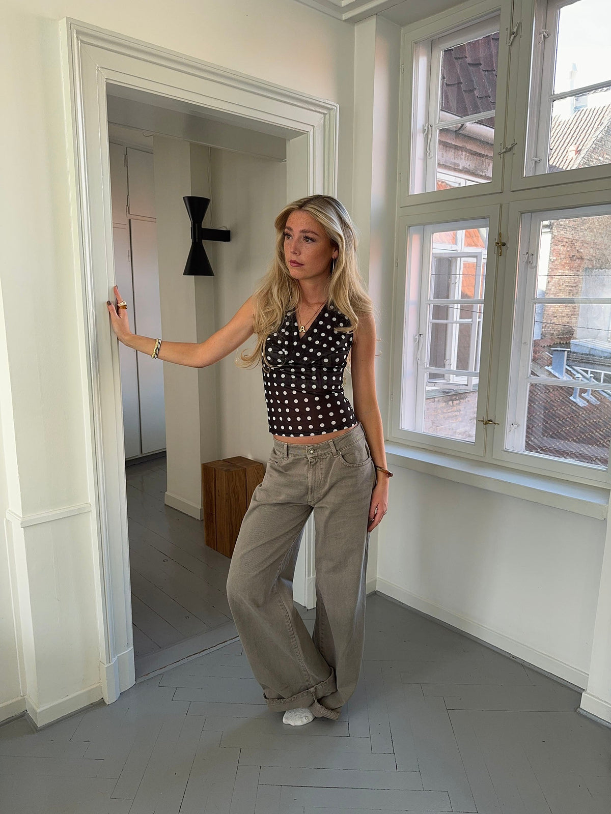 Ida top with polka dots - Black/white