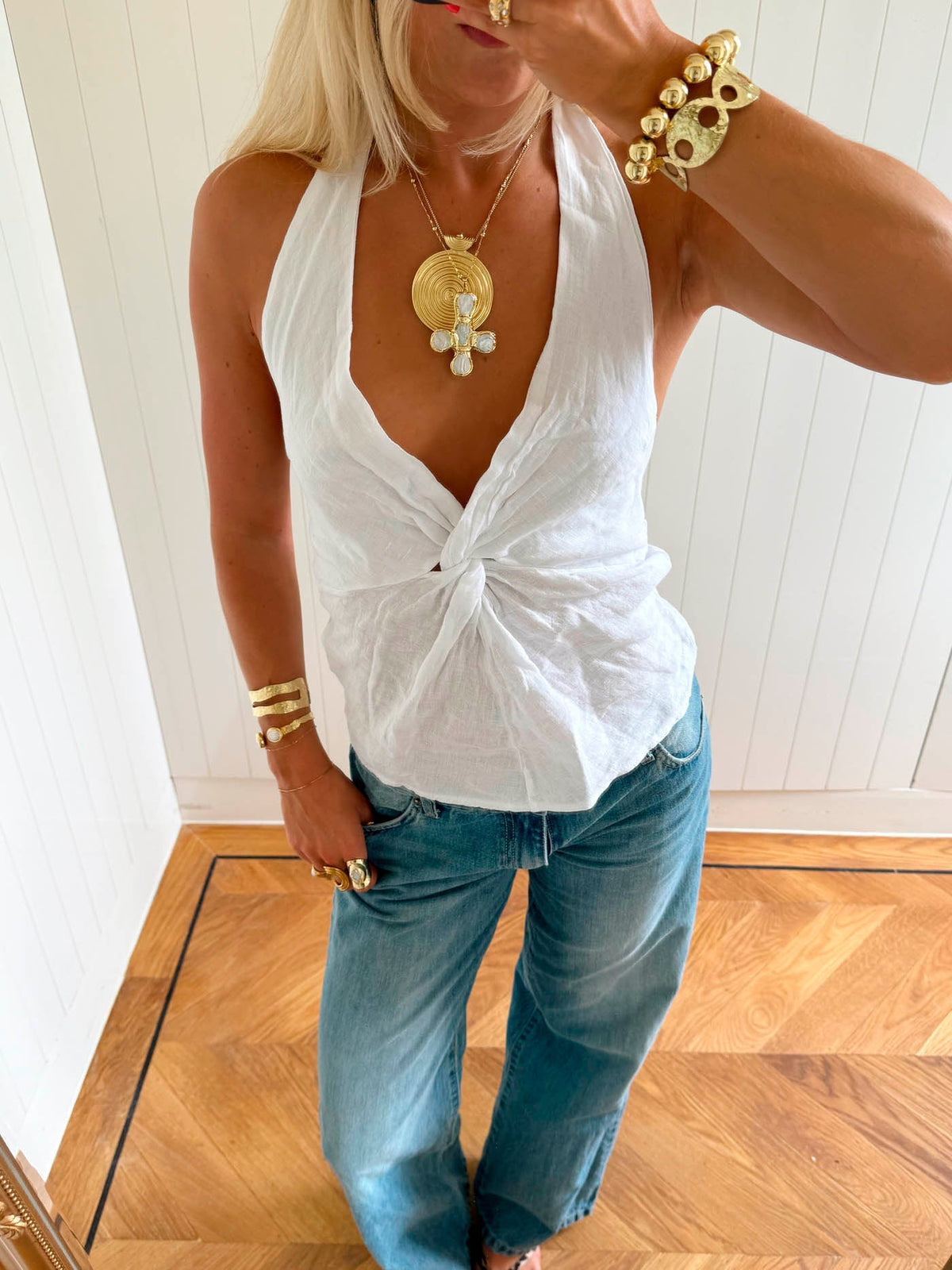 Scandivv halterneck top with ties - White